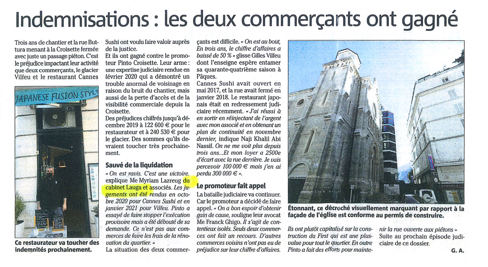 Presse : Nice Matin - Gain de cause grâce au Cabinet Claude Lauga & Associés